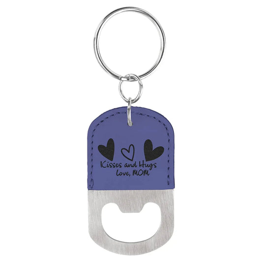 Purple Oval Laserable Leatherette Bottle Opener Keychain
