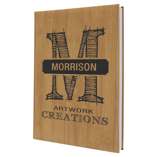 Bamboo 7" x 9 3/4" Laserable Leatherette Sketch Book with Unlined Notepad