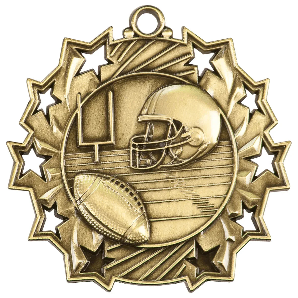 Antique Gold 2 1/4" Football Ten Star Medal