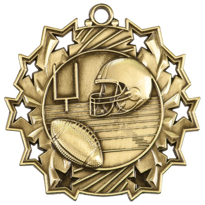 Antique Gold 2 1/4" Football Ten Star Medal