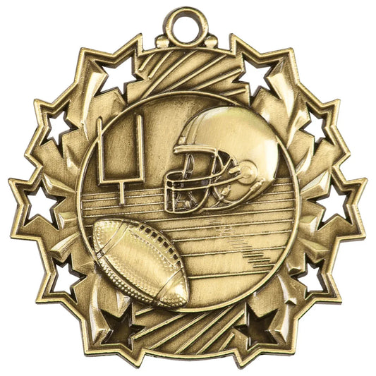 Antique Gold 2 1/4" Football Ten Star Medal