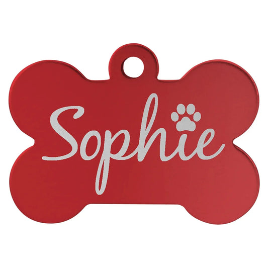Red 1 1/4" x 3/4" Laserable Anodized Aluminum Bone Pet Tag