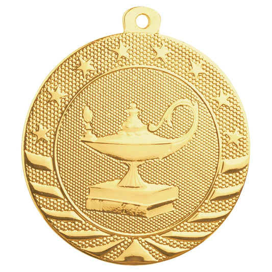 Bright Gold 2" Lamp of Knowledge Starbrite Medal