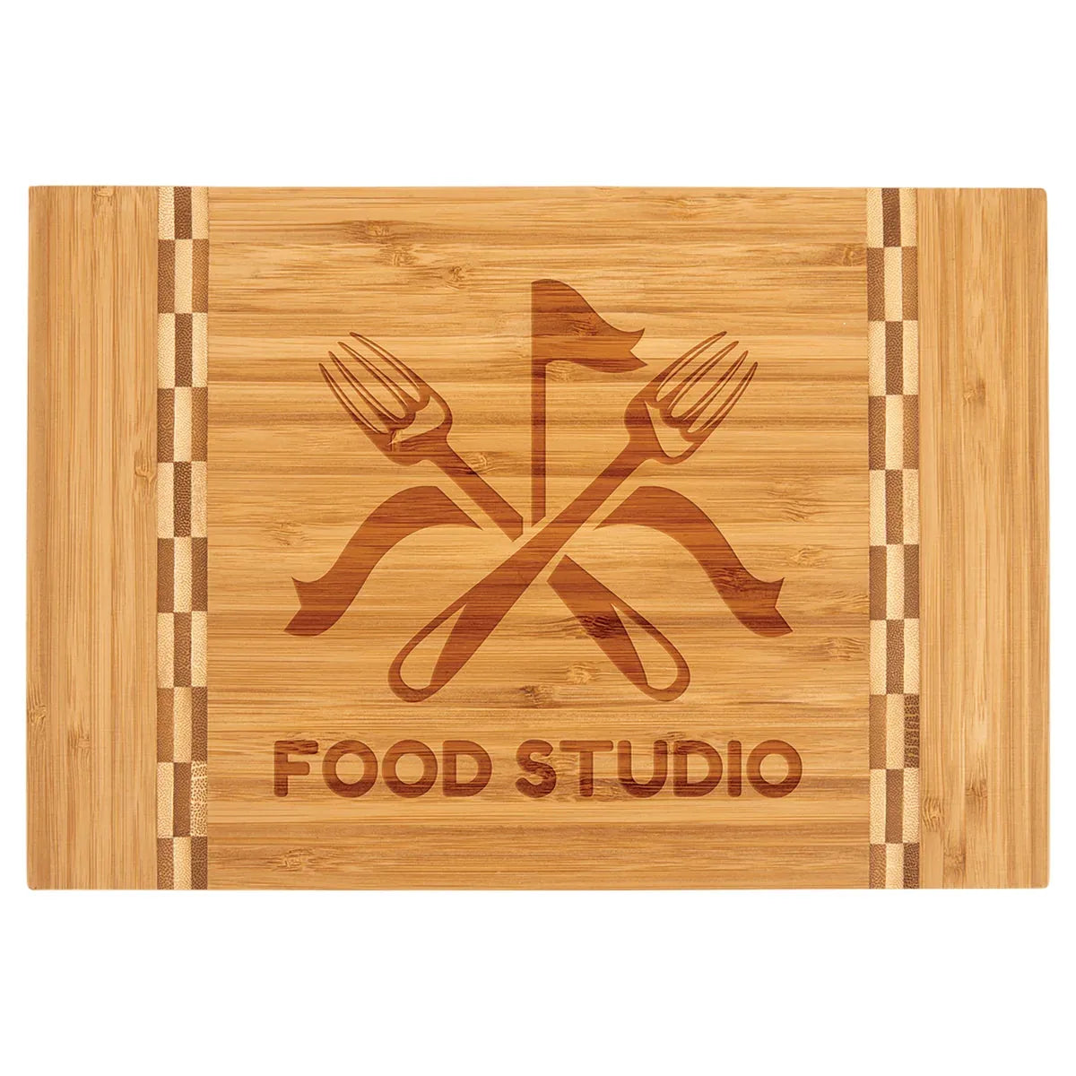 Custom Bamboo Cutting Board with Butcher Block Inlay (12" x 8 1/4") — Laser Engraved | Personalized Gift