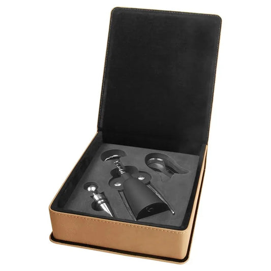 Laserable Leatherette 3-Piece Wine Tool Gift Set — Custom Engraved | Personalized
