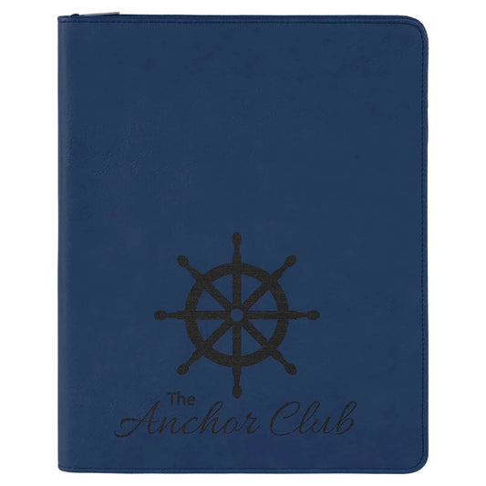 Blue/Black 9 1/2" x 12" with Zipper Laserable Leatherette Portfolio with Notepad