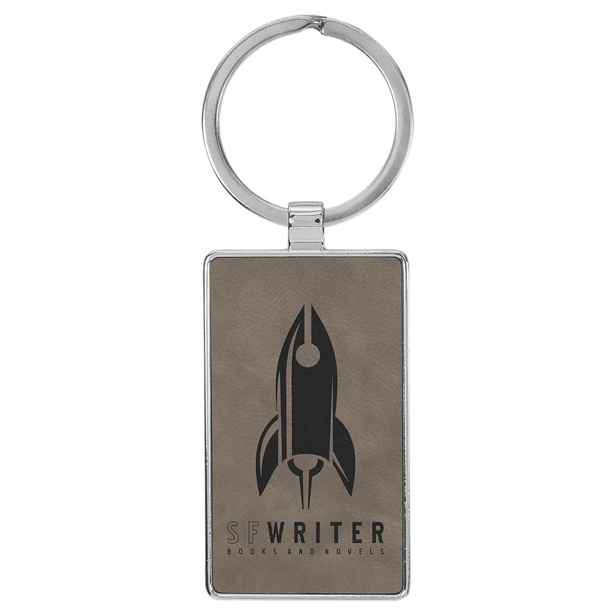 Gray 2 3/4" x 1 1/4" Laserable Leatherette/Metal Rectangle Keychain
