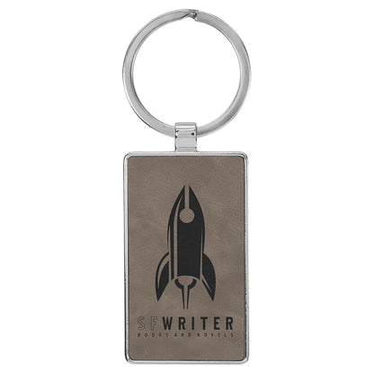 Gray 2 3/4" x 1 1/4" Laserable Leatherette/Metal Rectangle Keychain