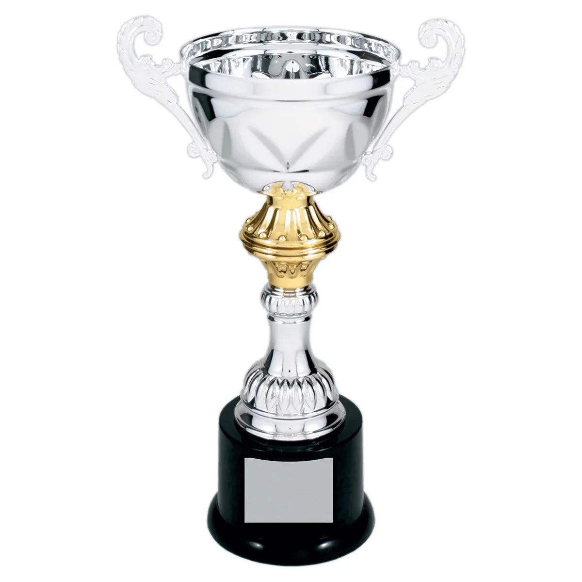 Silver 10" Completed Metal Cup Trophy on Plastic Base