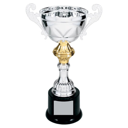 Silver 10" Completed Metal Cup Trophy on Plastic Base