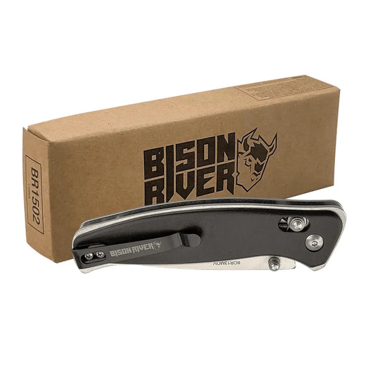 Bison River 4 1/2" Black Button Lock Folding Knife with Clip
