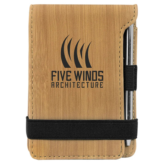 Bamboo 3 1/4" x 4 3/4" Laserable Leatherette Mini Notepad with Pen