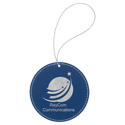 Blue/Silver Laserable Leatherette Round Ornament with Silver String