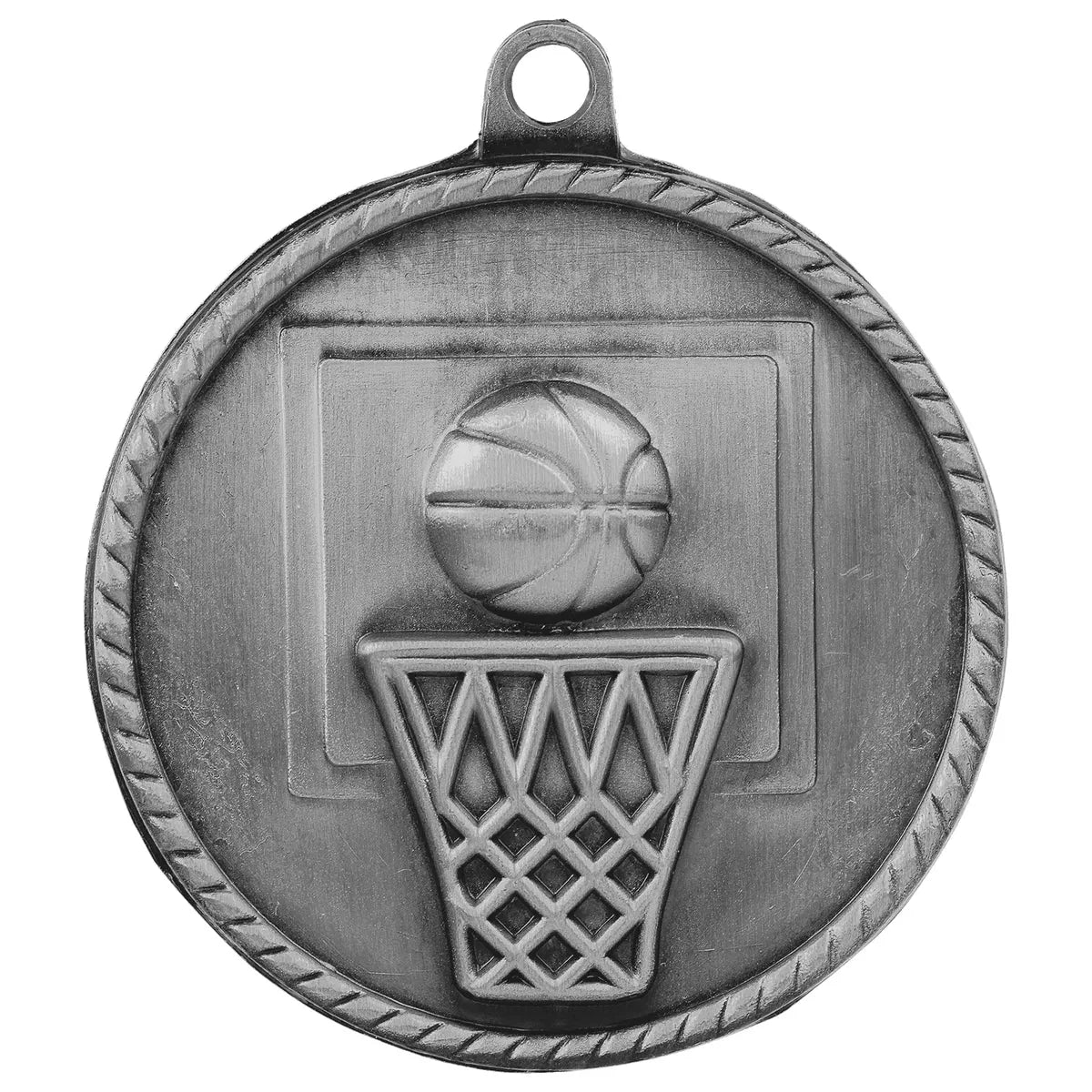 Antique Silver 2" Basketball High Relief Medal