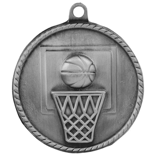 Antique Silver 2" Basketball High Relief Medal