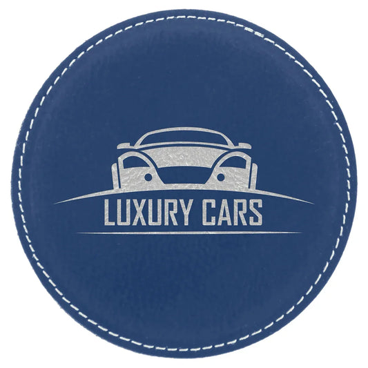 Blue/Silver 4" Round Laserable Leatherette Coaster