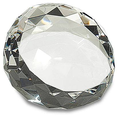 3 1/2" x 2" Clear Round Crystal Facet Paperweight