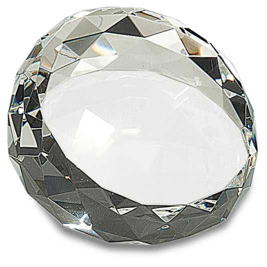 3 1/2" x 2" Clear Round Crystal Facet Paperweight