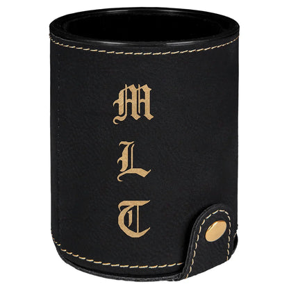 Black/Gold Laserable Leatherette Dice Cup with 5 Dice