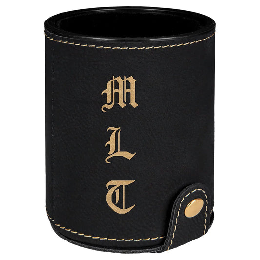 Black/Gold Laserable Leatherette Dice Cup with 5 Dice