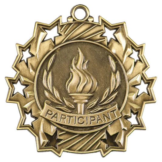 Antique Gold 2 1/4" Participant Ten Star Medal