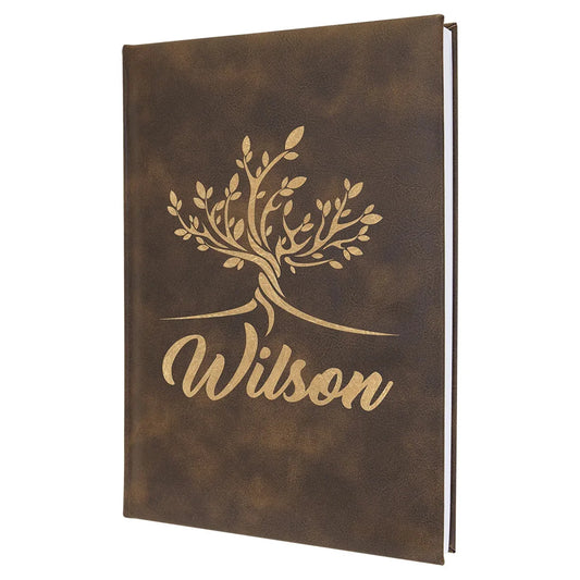 7" x 9 3/4" Rustic/Gold Laserable Leatherette Sketch Book with Unlined Note pad