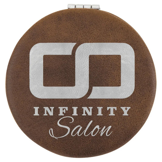 Rustic/Silver 2 1/2" Laserable Leatherette Compact Mirror