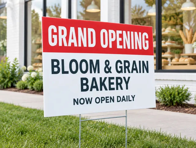 Sample design: grand opening yard sign for a bakery