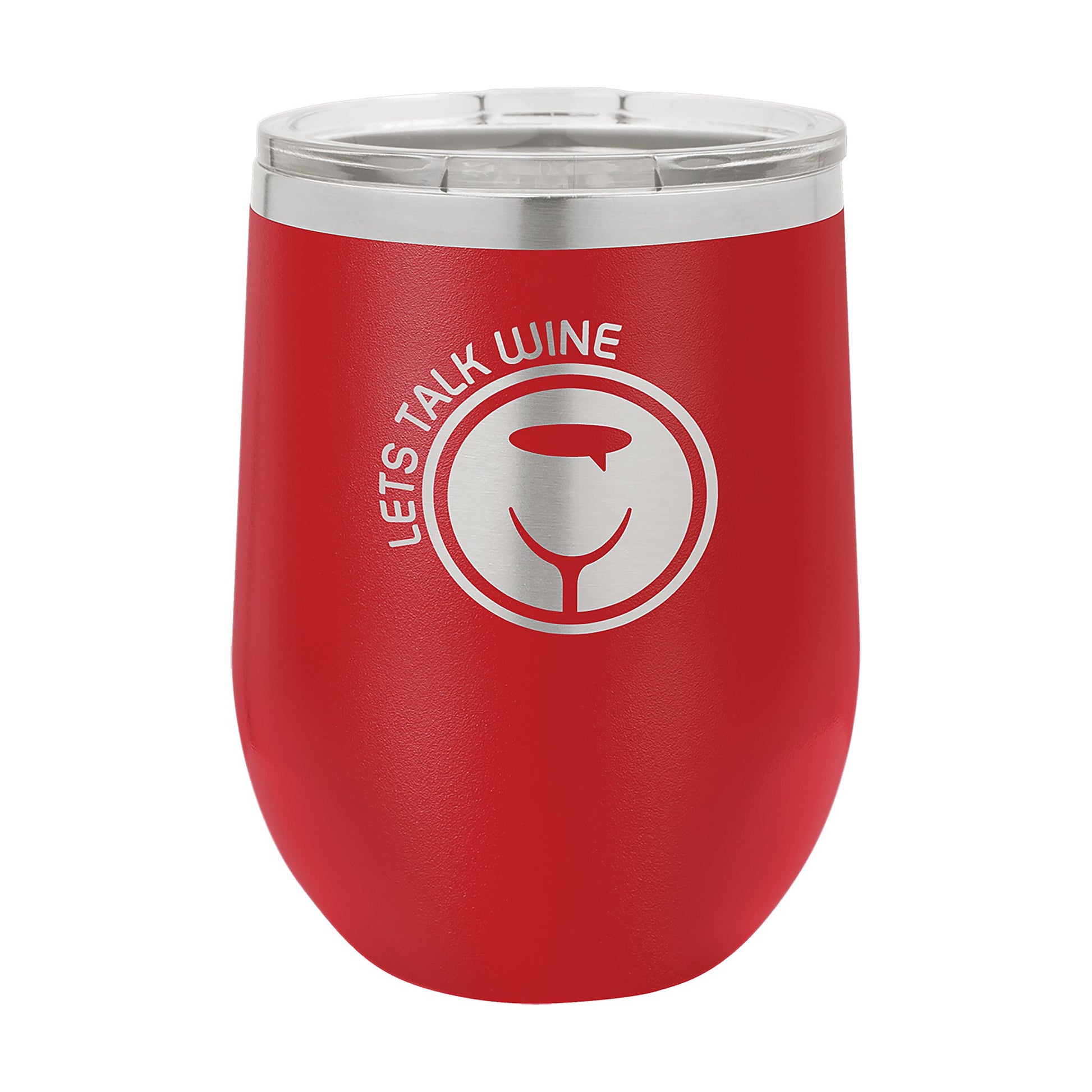 Polar Camel 12 oz. Red Vacuum Insulated Stemless Tumbler with Lid — main product photo, custom laser-engraved tumbler from Echipmunk Winnipeg