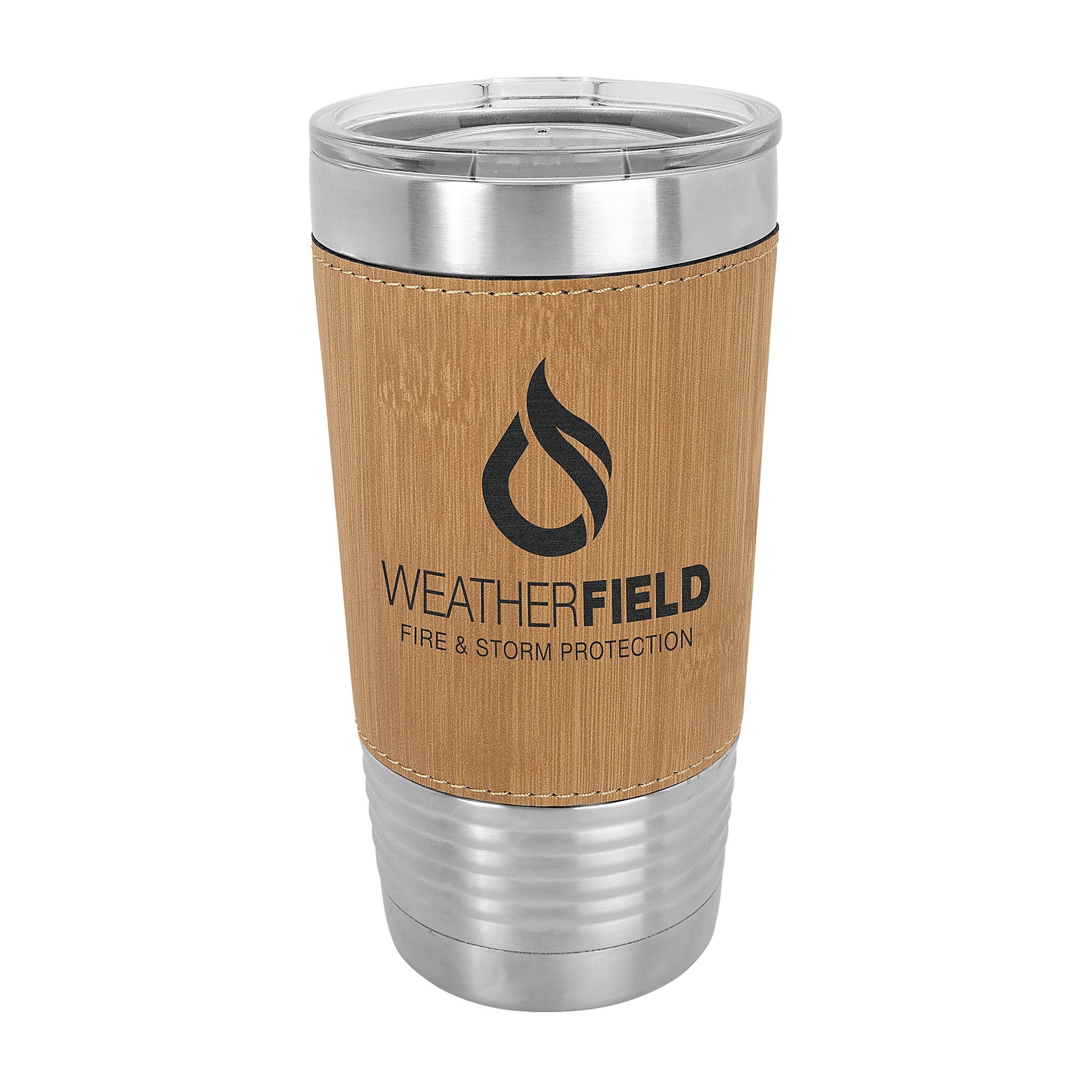 Polar Camel 20 oz. Bamboo Laserable Leatherette Polar Camel Tumbler with Clear Lid — main product photo, custom laser-engraved tumbler from Echipmunk Winnipeg