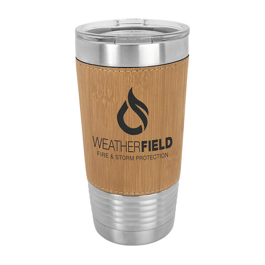 Polar Camel 20 oz. Bamboo Laserable Leatherette Polar Camel Tumbler with Clear Lid — main product photo, custom laser-engraved tumbler from Echipmunk Winnipeg