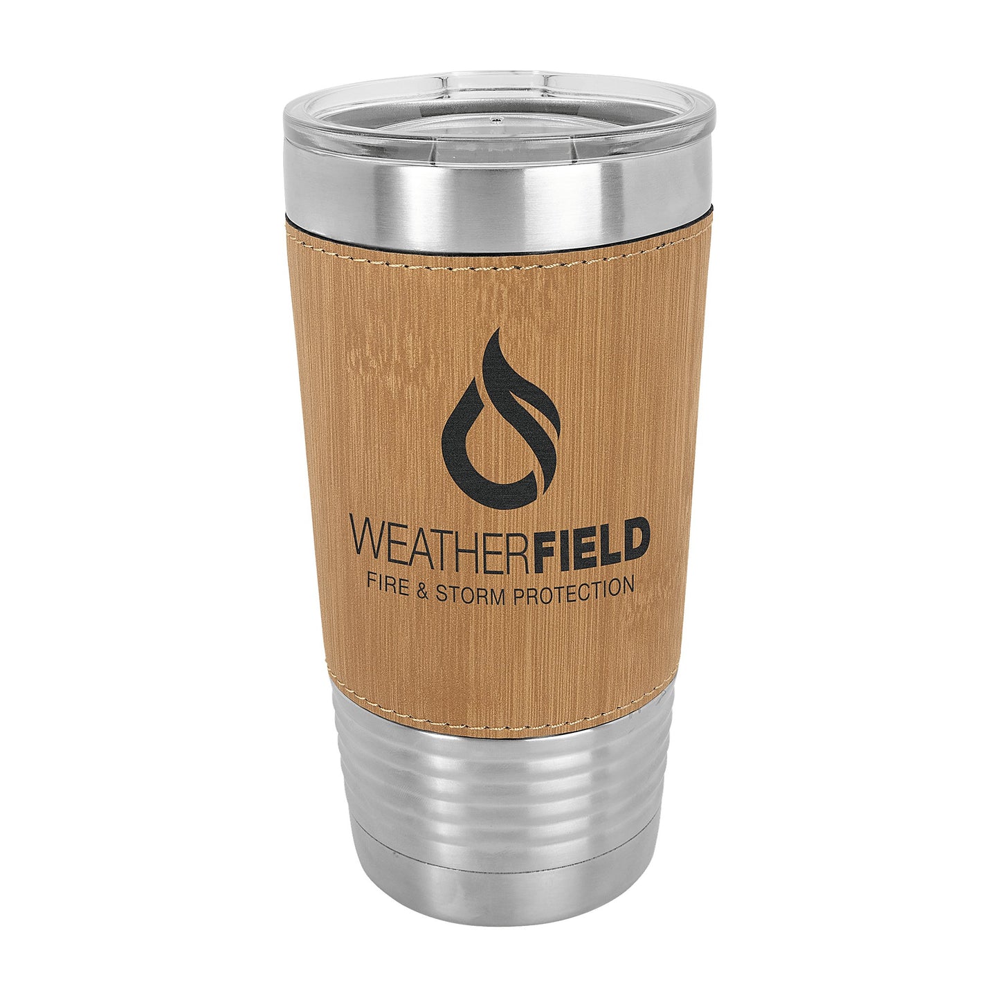 Polar Camel 20 oz. Bamboo Laserable Leatherette Polar Camel Tumbler with Clear Lid — main product photo, custom laser-engraved tumbler from Echipmunk Winnipeg