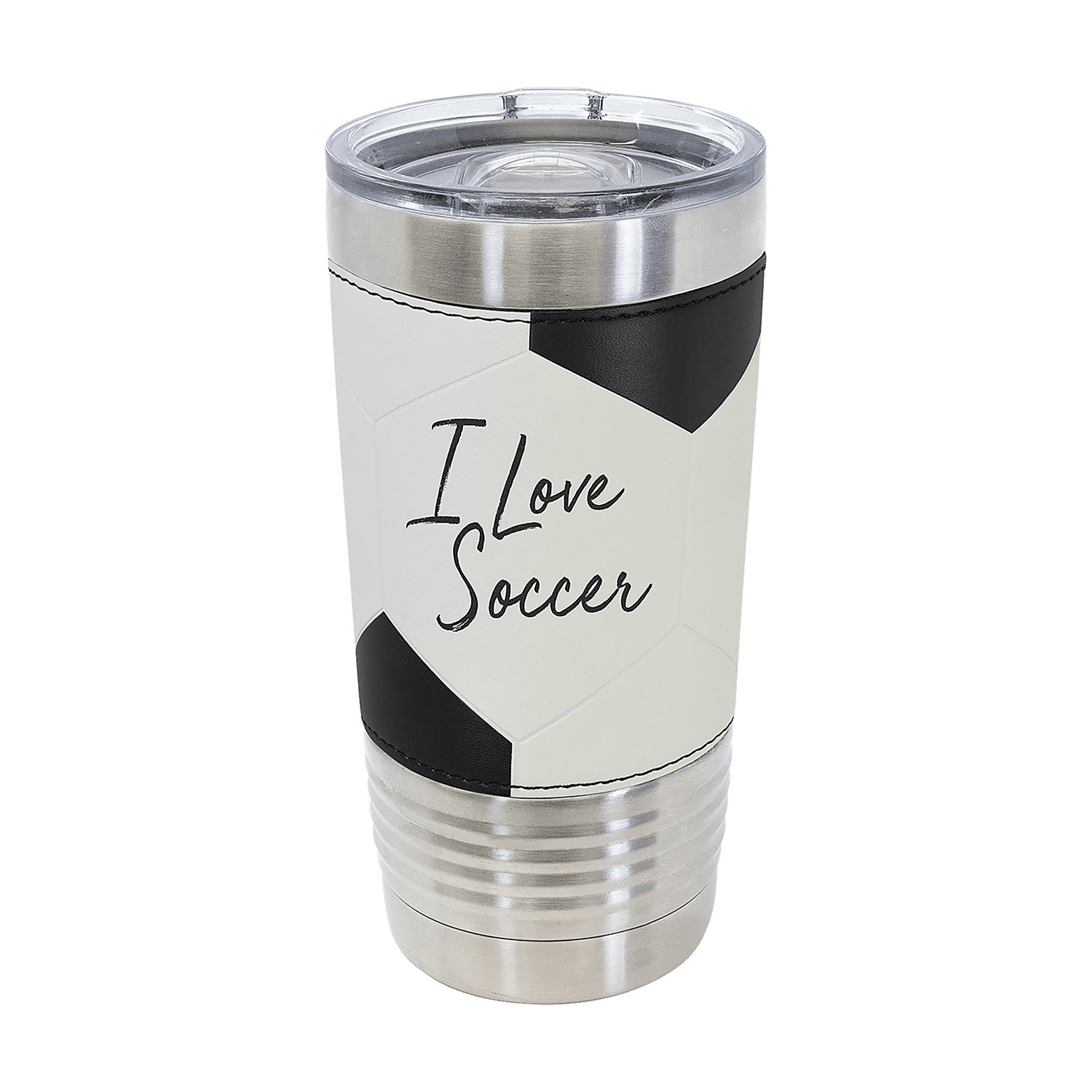 Polar Camel 20 oz. Leather Tumbler with Slider Lid — main product photo, custom laser-engraved tumbler from Echipmunk Winnipeg