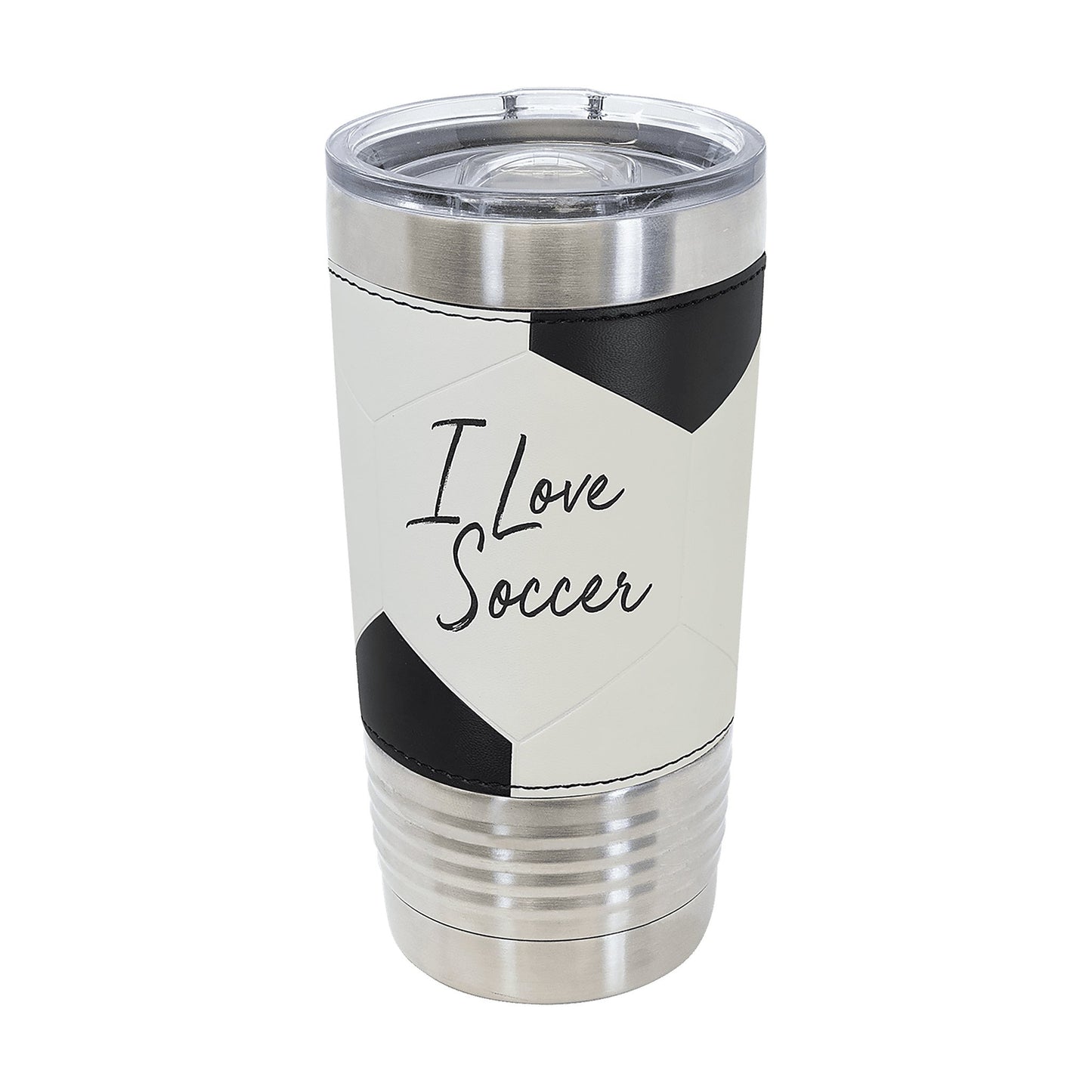 Polar Camel 20 oz. Leather Tumbler with Slider Lid — main product photo, custom laser-engraved tumbler from Echipmunk Winnipeg