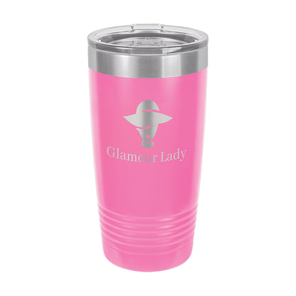 Polar Camel 20 oz. Pink Ringneck Tumbler with Clear Lid — main product photo, custom laser-engraved tumbler from Echipmunk Winnipeg