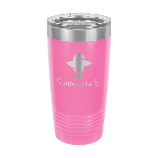 Polar Camel 20 oz. Pink Ringneck Tumbler with Clear Lid — main product photo, custom laser-engraved tumbler from Echipmunk Winnipeg