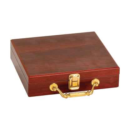 Rosewood Finish 100-Chip Poker Set blank lid — ready for personalized engraving with your name, monogram, or company logo