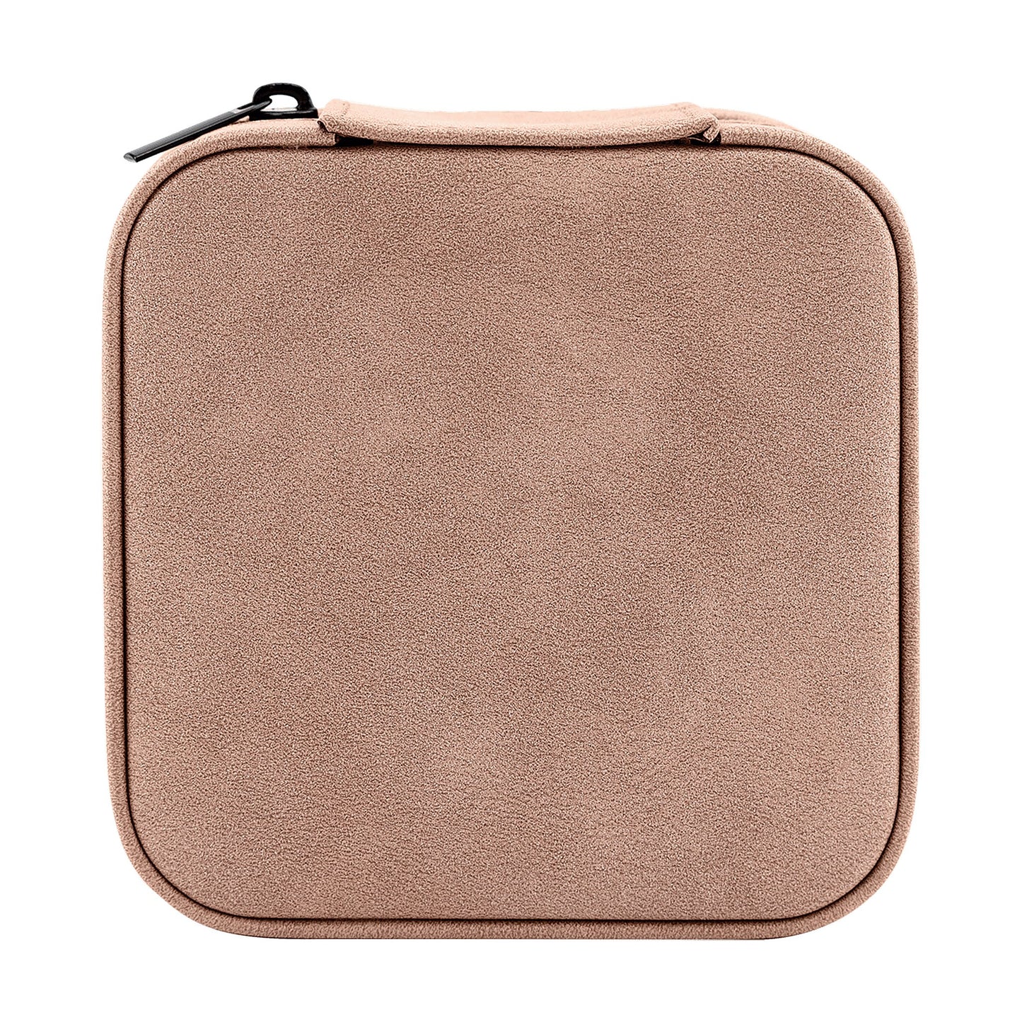 Front view of blank Creekside blush leatherette travel jewelry box (4×4 inches) ready for personalized custom engraving