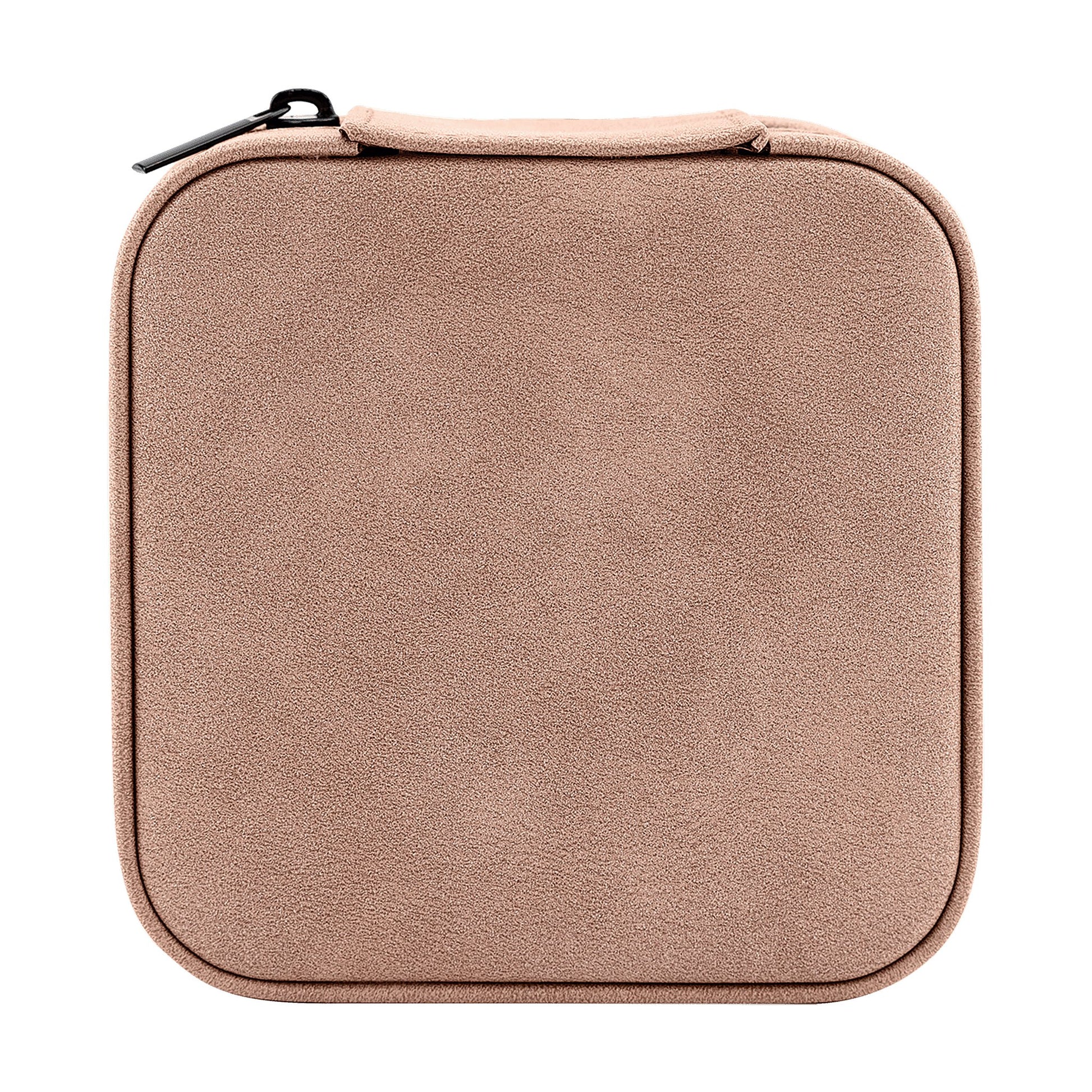 Front view of blank Creekside blush leatherette travel jewelry box (4×4 inches) ready for personalized custom engraving