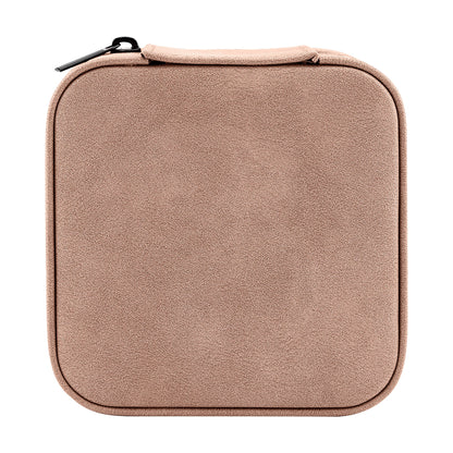 Front view of blank Creekside blush leatherette travel jewelry box (4×4 inches) ready for personalized custom engraving