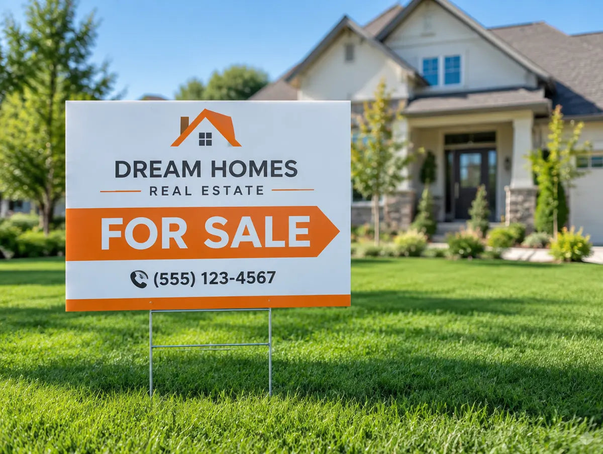Sample design: custom real estate yard sign on a galvanized H-stake